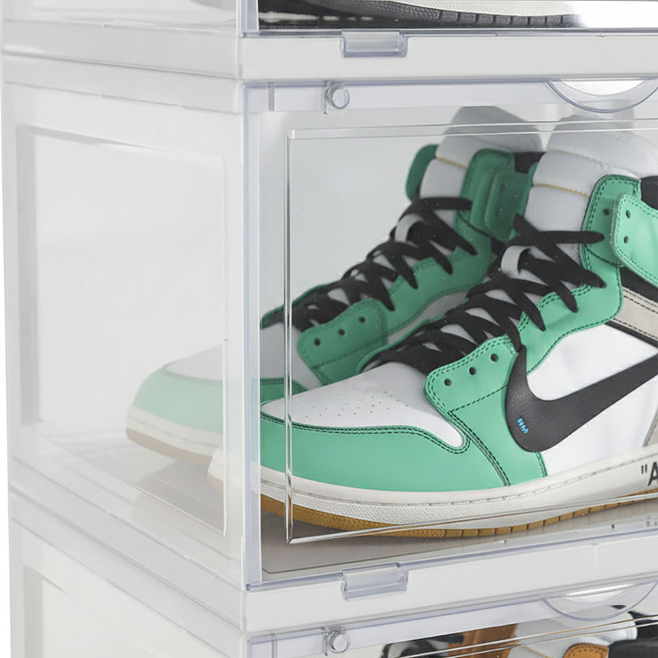 SOGA 3 Tier Transparent Portable Shoe Organiser Sneaker Footwear Folding Plastic Bin Stackable Storage Box with Magnetic Door