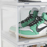 SOGA 3 Tier Transparent Portable Shoe Organiser Sneaker Footwear Folding Plastic Bin Stackable Storage Box with Magnetic Door