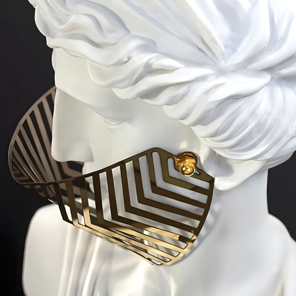 SOGA 40cm White Classical Bust Sculpture Resin with Gold Striped Mask for Modern Home Decor