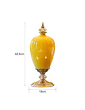 SOGA 40cm Ceramic Oval Flower Vase with Gold Metal Base Yellow