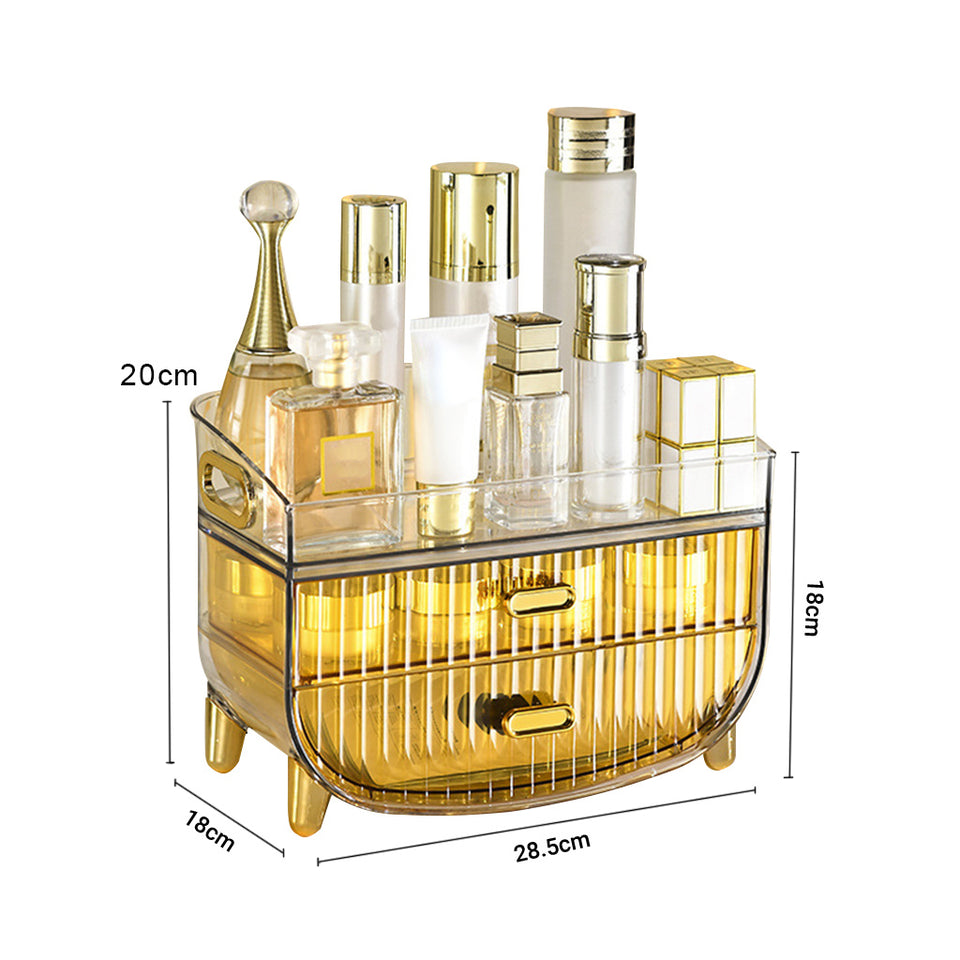 SOGA 3 Tier Golden Yellow Multifunctional Countertop Cosmetic Storage Makeup Skincare Holder Jewelry Cabinet Bathroom Desk Drawer Vanity Organiser