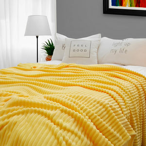 SOGA Yellow Throw Blanket Warm Cozy Striped Pattern Thin Flannel Coverlet Fleece Bed Sofa Comforter