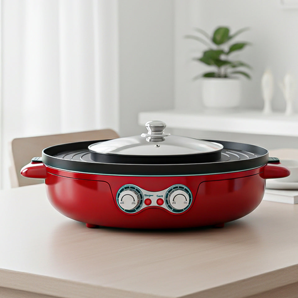 SOGA 2X 2-in-1 42CM Electric Hot Pot BBQ Grill Maifan Stone Non-Stick Coating 2100W