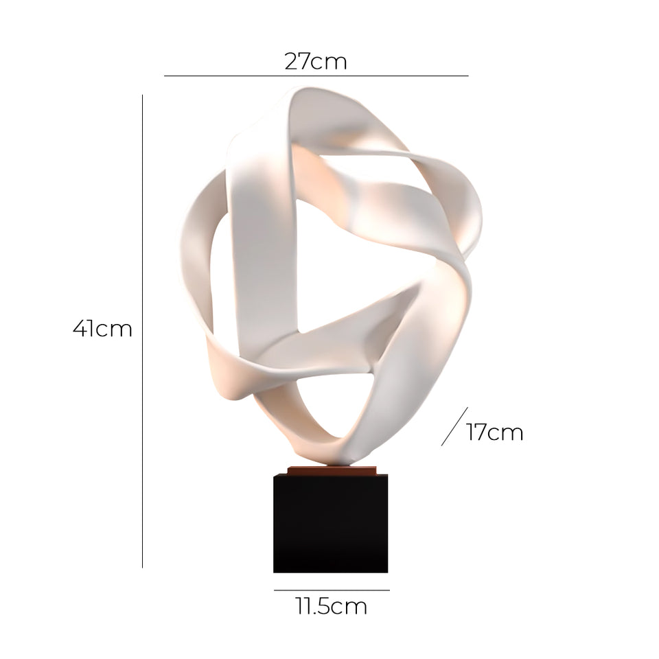 SOGA 41cm White Abstract Sculpture Loop-Inspired Art with Black Base for Home Decor
