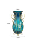 SOGA 51cm Blue Glass Oval Floor Vase with Metal Flower Stand