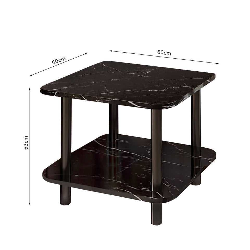 SOGA 60cm Black Stone-Patterned Table – Modern Round Design with Black Metal Legs