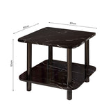 SOGA 60cm Black Stone-Patterned Table – Modern Round Design with Black Metal Legs