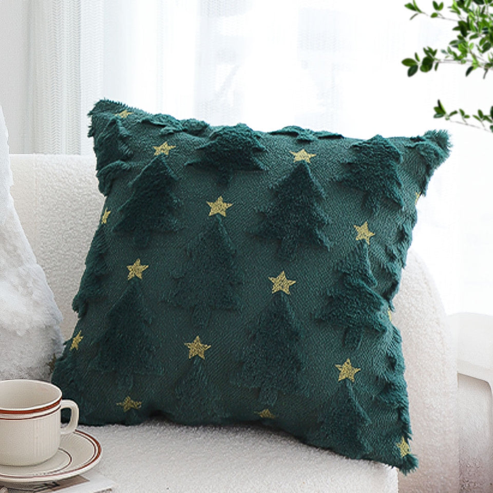 SOGA 45cm Festive Teal Christmas Tree Gold Star Holiday Throw Pillow