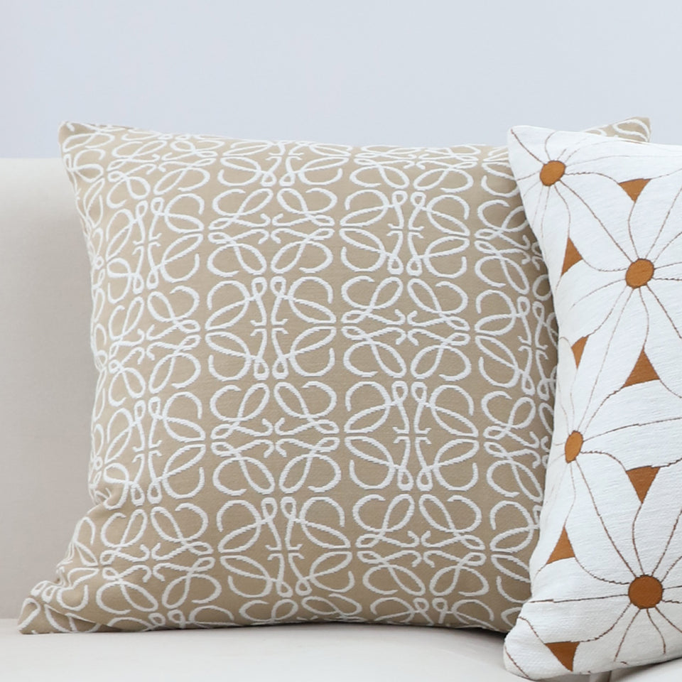 SOGA 50cmThrow Pillow White and Beige Geometric Pattern Accent for Home Decor