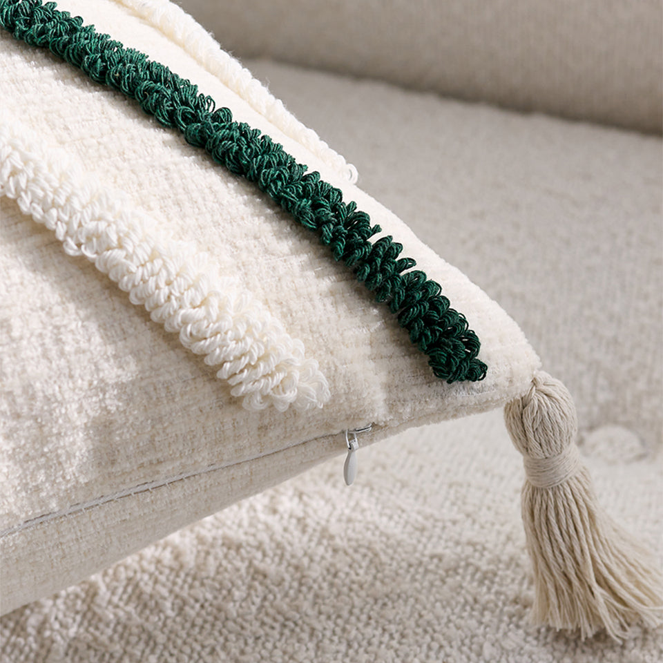 SOGA 2X Boho Tufted Cushion 45cm Tassel Beige Green Geometric Chevron Throw Pillow