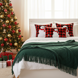SOGA Christmas Bundle – Red Snowman Pillows & Green Diamond Knitted Throw Blanket