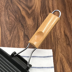 SOGA 20.5cm Rectangular Cast Iron Griddle Pan with Folding Wooden Handle