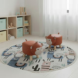 SOGA Home & Living Bundle – 2 Orange Monkey Children’s Ottoman & Alpaca Cactus Pattern Rug
