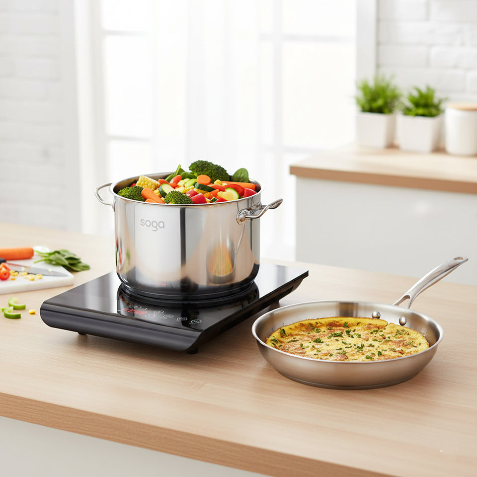SOGA Kitchenware Bundle – 35.5cm Smart Induction Cooktop, 26cm Fry Pan & 9L Stock Pot