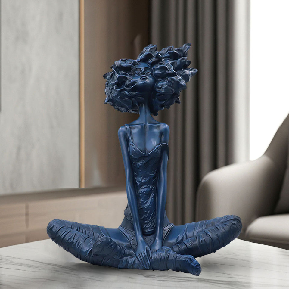 SOGA 59cm Blue Resin Sculpture Abstract Yoga Girl Design for Home Decor