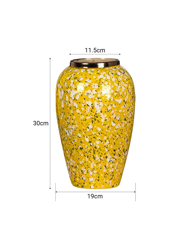 SOGA 30x19cm Yellow with White Mini Floral Medium Ceramic Flower Vase Elegant Living Room Home Decor