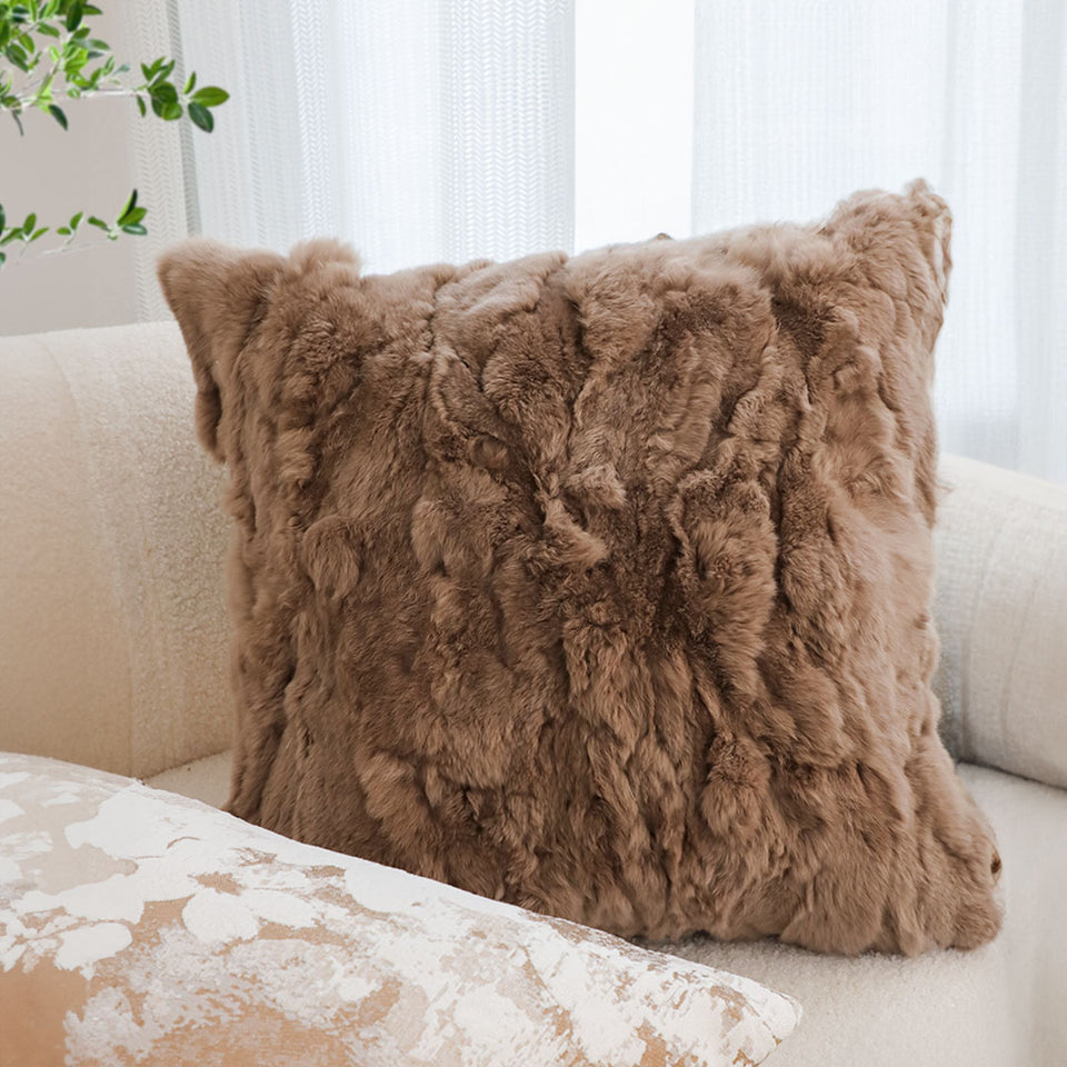 SOGA 50cm Luxurious Taupe Faux Fur Plush Textured Throw Pillow