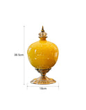 SOGA 38cm Ceramic Oval Flower Vase with Gold Metal Base Yellow