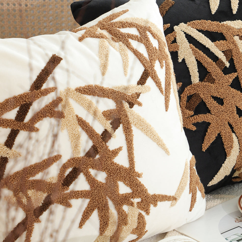 SOGA 2X 45cm Cream Brown Bamboo Leaf Botanical Embroidered Throw Pillow