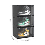 SOGA 2X 3 Tier Black Portable Shoe Organiser Sneaker Footwear Folding Plastic Bin Stackable Storage Box with Magnetic Door