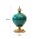SOGA 38cm Ceramic Oval Flower Vase with Gold Metal Base Green