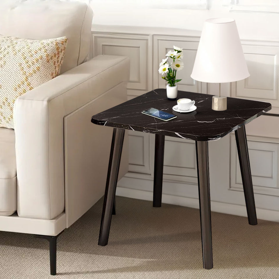 SOGA 2X 40cm Black Stone-Patterned Table Stone Pattern Compact Modern Design with Black Metal Legs