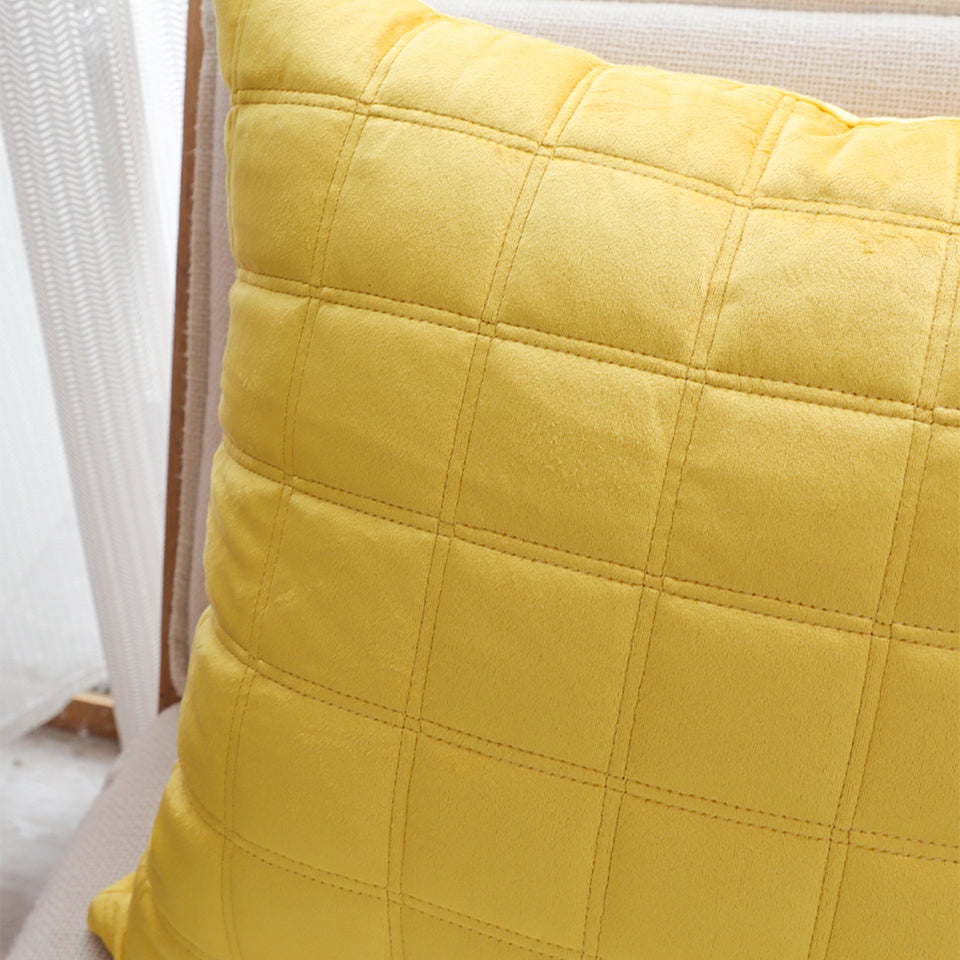 SOGA 50cm Yellow Quilted Grid Pattern Decorative Throw Pillow