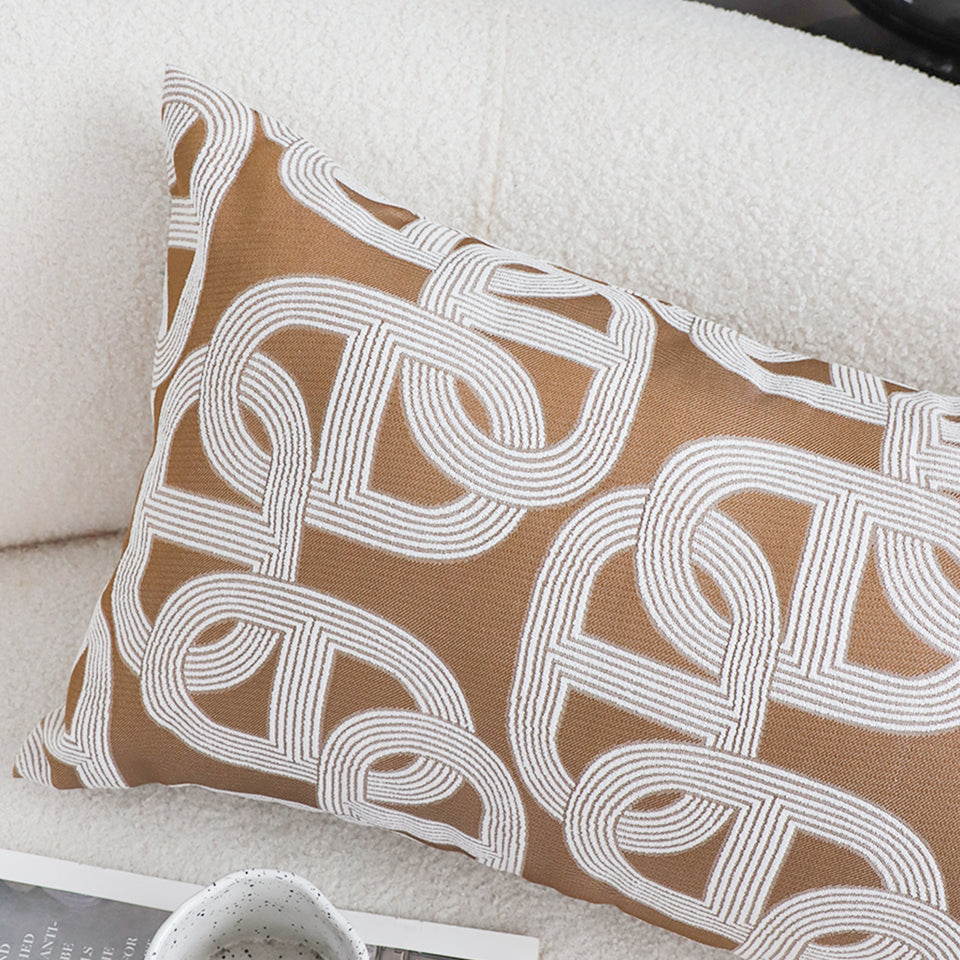 SOGA 2X 35cm Artistic Camel Brown White Geometric Pattern Throw Pillow