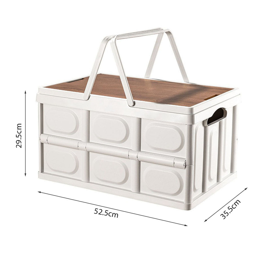 SOGA 2X 52.5cm 55L White Car & Camping Foldable Storage Box Crate Stackable Container with Handle