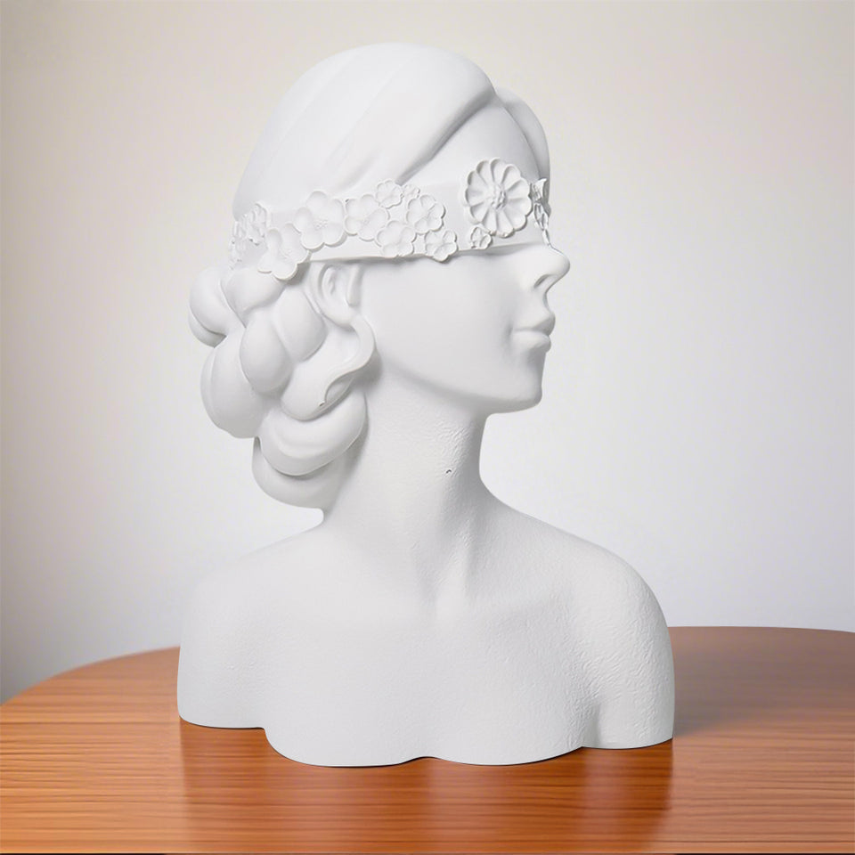 SOGA 36cm White Resin Sculpture Blindfold Lady Bust Design for Home Decor