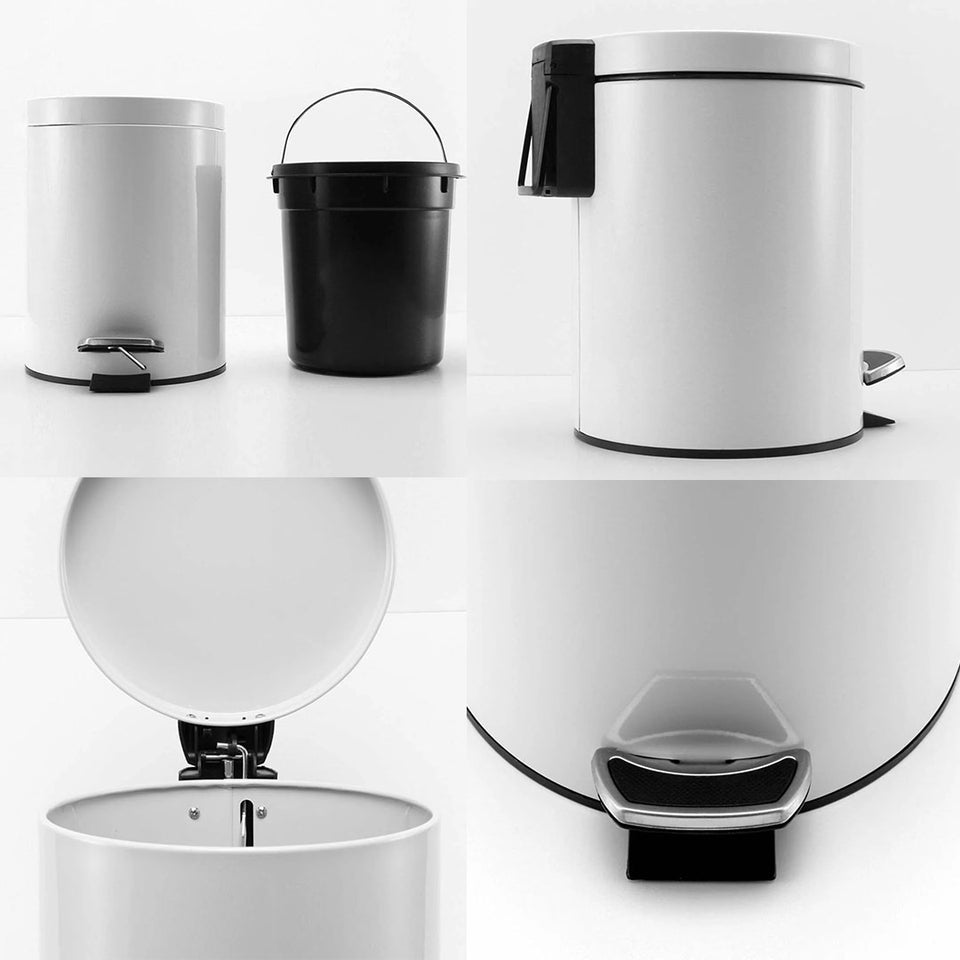 SOGA 4X Foot Pedal Stainless Steel Rubbish Recycling Garbage Waste Trash Bin Round 12L White
