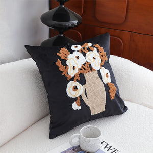 SOGA 2X 45cm Black Brown White Floral Bouquet Embroidered Throw Pillow