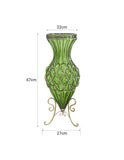 SOGA 67cm Green Glass Tall Floor Vase with Metal Flower Stand