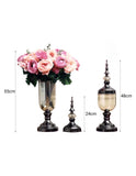 SOGA 2 x Clear Glass Flower Vase with Lid and Pink Flower Filler Vase Black Set