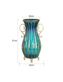 SOGA 51cm Blue Glass Tall Floor Vase with 12pcs White Artificial Fake Flower Set