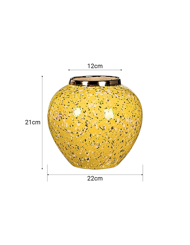 SOGA 21x22cm Yellow with White Mini Floral Small Ceramic Flower Vase Elegant Living Room Home Decor