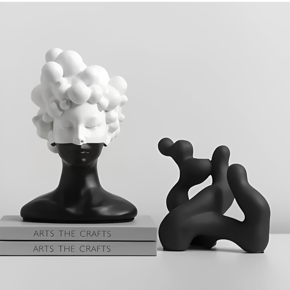 SOGA 49cm Bubble Head Resin Bust – Artistic Black White Accent