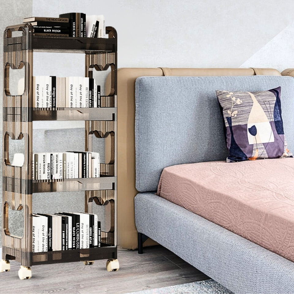SOGA 2X 38x24cm Black 4 Tier Bookshelf & Cosmetic Storage Organizer Trolley Rack