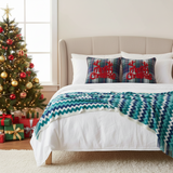 SOGA Christmas Bundle – 2 Multicolor Plaid Antler Pillow & Blue Zigzag Knitted Throw Blanket