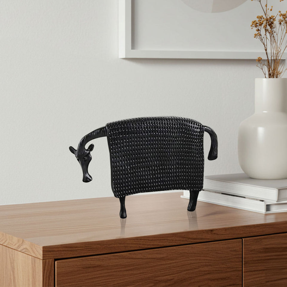 SOGA 24cm Black Cow Sculpture with Dotted Pattern in Resin for Modern Home Decor
