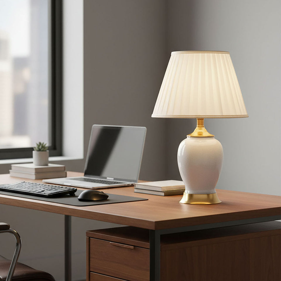 SOGA 4X Ceramic Oval Table Lamp with Gold Metal Base Desk Lamp White