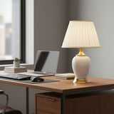 SOGA 4X Ceramic Oval Table Lamp with Gold Metal Base Desk Lamp White