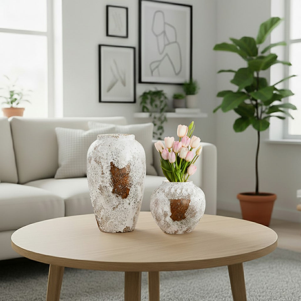 SOGA Home & Living Bundle – Gradient White Ceramic Flower Vases for Elegant Home Decor
