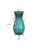 SOGA 51cm Blue Glass Tall Floor Vase with 12pcs Artificial Fake Flower Set