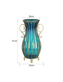 SOGA 51cm Blue Glass Tall Floor Vase with 12pcs Pink Artificial Fake Flower Set