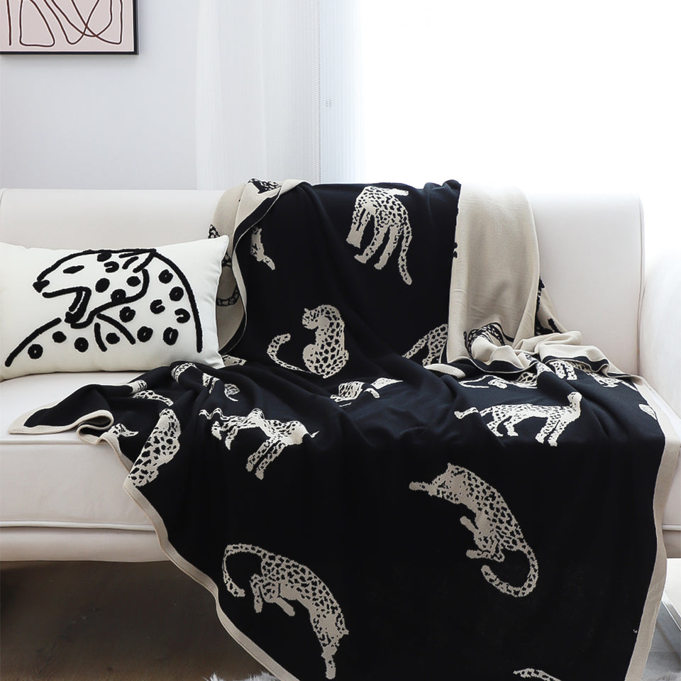SOGA Black Cream Animal Print Throw Blanket 130x180cm Acrylic