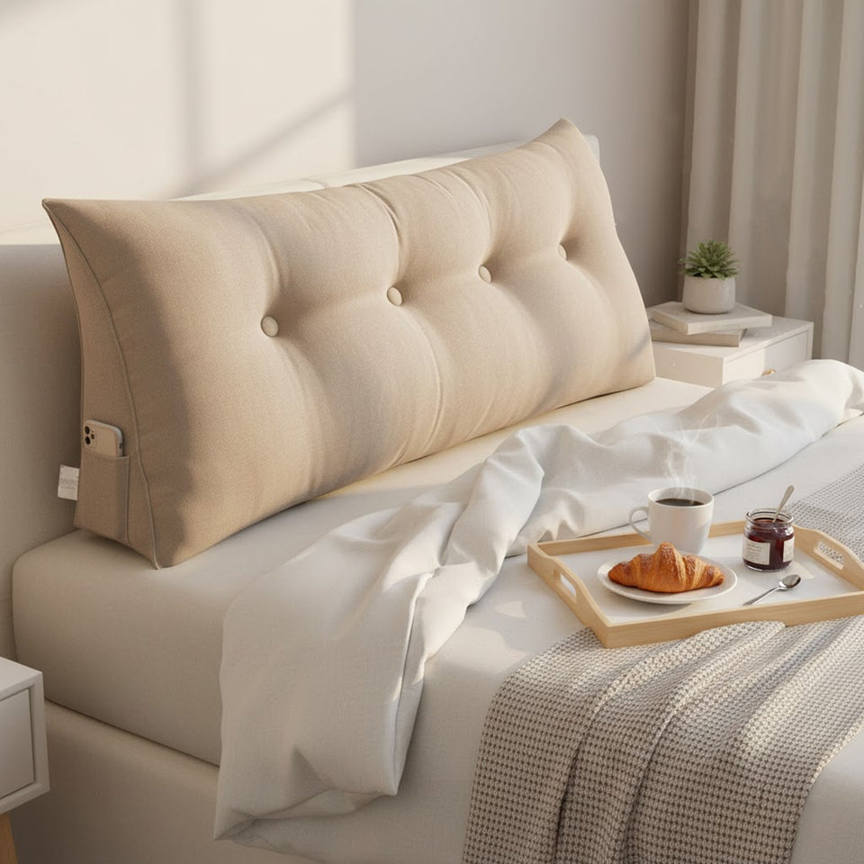 SOGA 120cm Beige Triangular Wedge Bed Pillow Headboard Backrest Bedside Tatami Cushion Home Decor