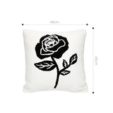 SOGA 45cm White Black Single Rose Embroidered Throw Pillow