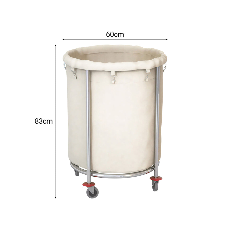 SOGA 2X Stainless Steel Commercial Round Soiled Linen Laundry Trolley Cart with Wheels White