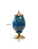 SOGA 2x 40cm Ceramic Oval Flower Vase with Gold Metal Base Dark Blue